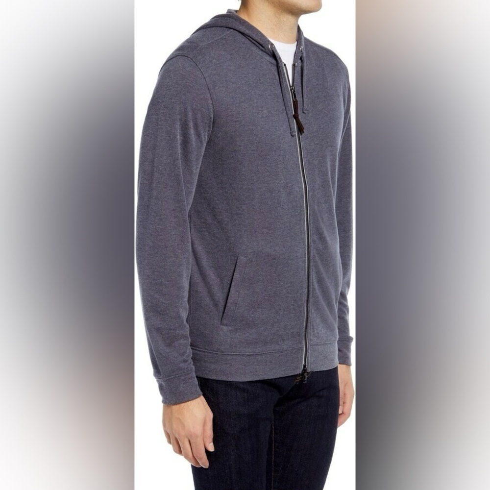 Mens medium JOHNNIE-O Men's Barry Piqué Zip Hoodie in Charcoal